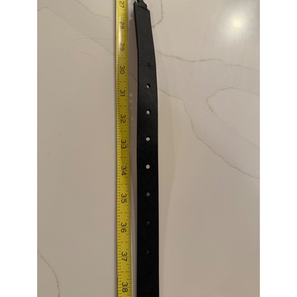 Michael Kors Black Saffiano Leather Silver Chain Skinny Belt Round Buckle Sz L - Picture 3 of 9
